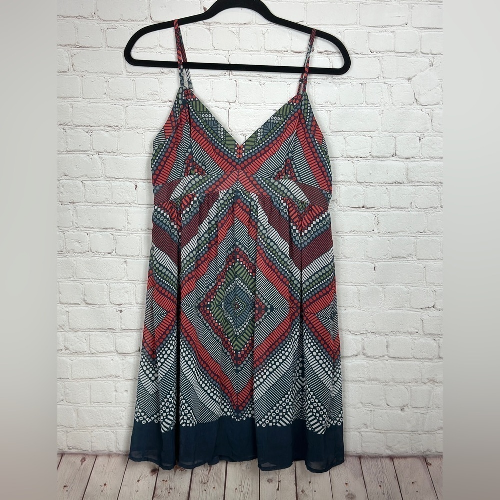 American Eagle Boho Spaghetti Strap knee length lined dress, sz 12, GUC